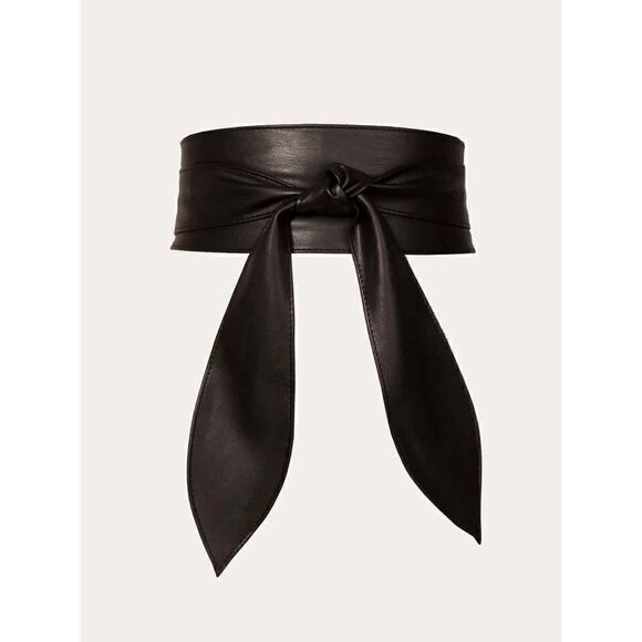 Black Knot Decor Wide Wrap Around Obi Corset Black Belt SIZE L-XL NEW - Picture 1 of 14